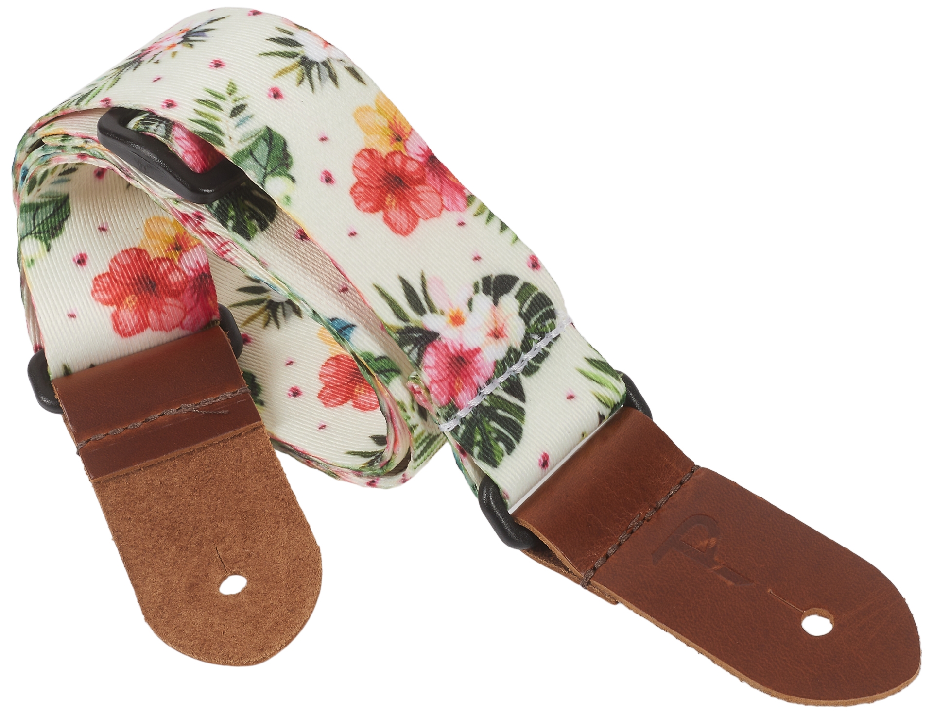PERRI'S LEATHERS 7671 Ukulele Strap White Flowers